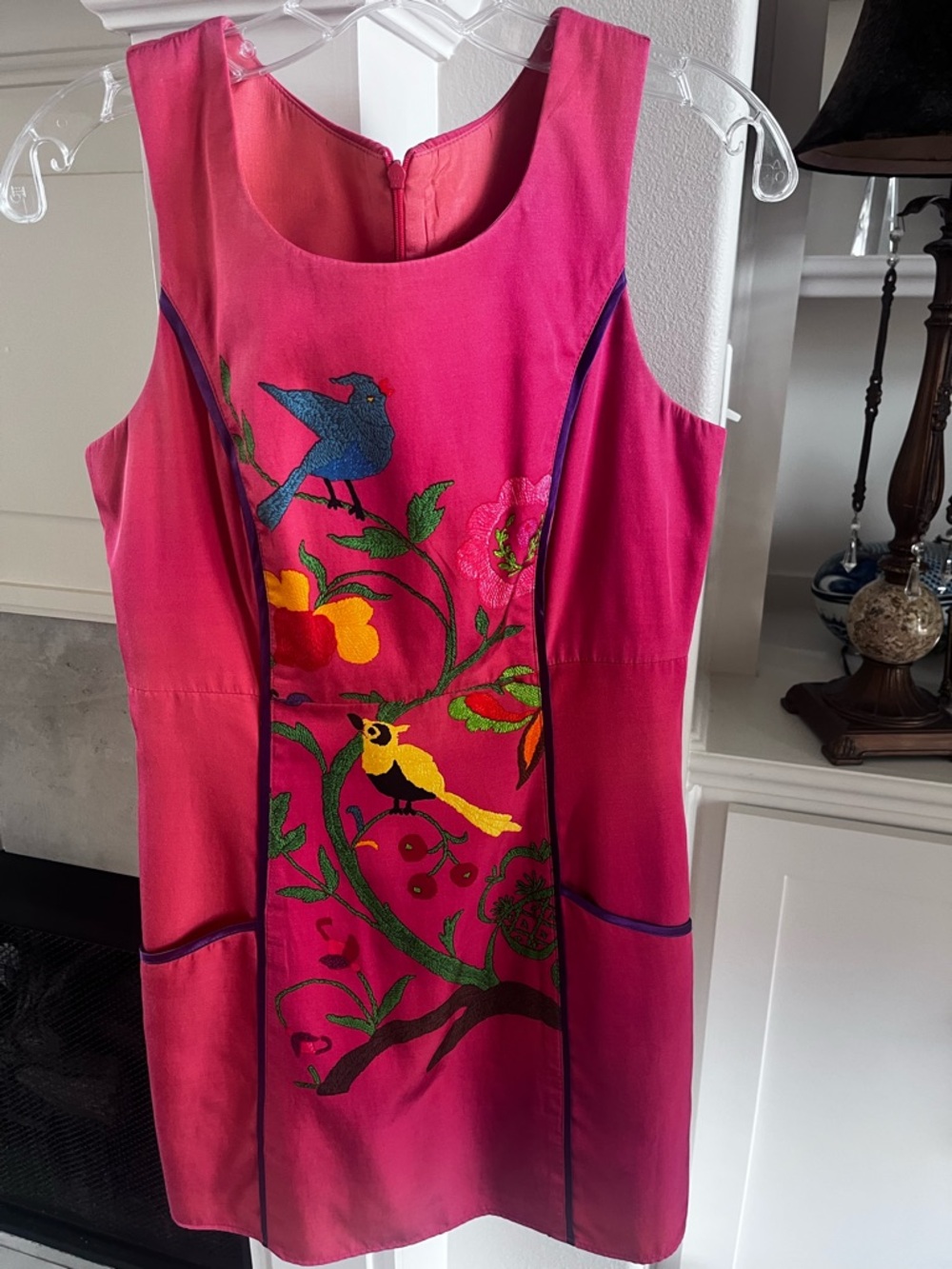 Voom by Joy Han Fuchsia Embroidered Bird Shift Dress